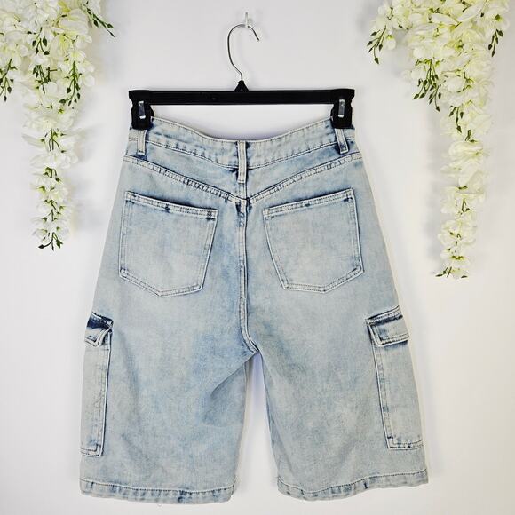 Rise Supply Co Size 7 Acid Wash Cargo Dad Jorts Y2K Utility Denim Streetwear - Picture 2 of 13